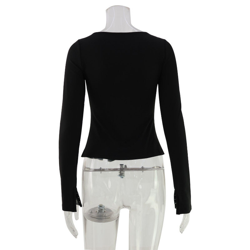 Fashionable Womens Long Sleeve T Shirt Sexy Design Round Neck Button Detail Casual Streetwear Wholesale Available