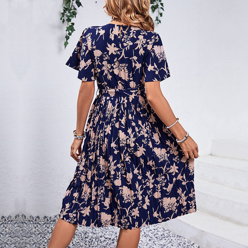 Floral Print A Line Dress Elegant Design Waist Defining Summer Style Perfect for Parties and Casual Outings