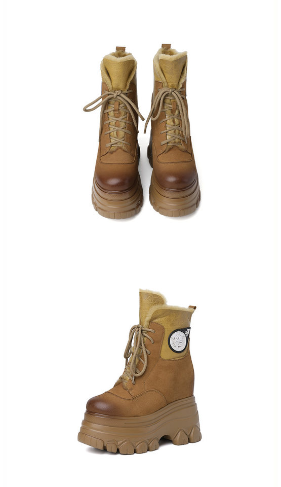 Boot Nữ Cổ Lông Đế Dày Chiều Cao Đế Khoảng 12cm Da Mờ Màu Nâu, Đen chi tiết 9