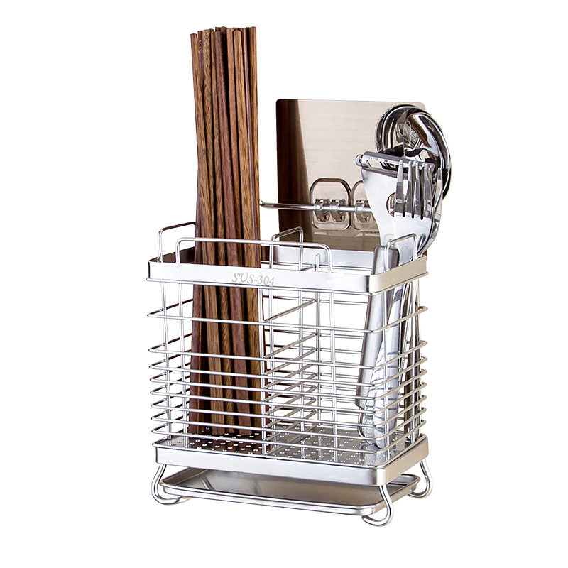 304 Stainless Steel Chopstick Holder Multifunctional Chopstick Cage Kitchen Wall-Mounted Chopstick Storage Rack No-Drill Shelf