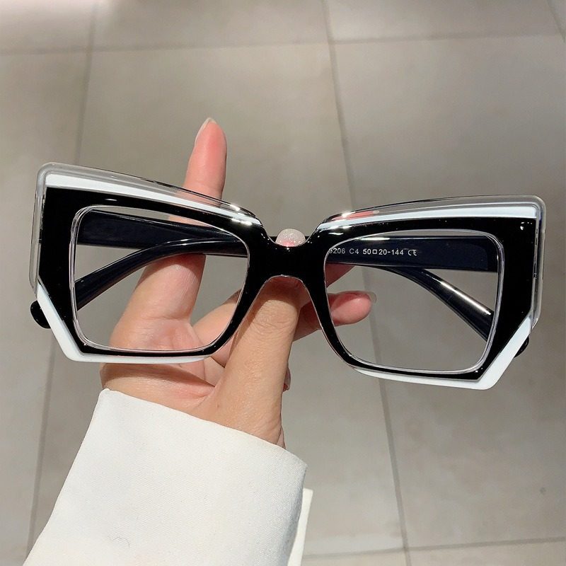 2025 New Colorful Trendy Anti-Blue Light Glasses Polygonal Women's Trendy Personality Eyeglass Frames European and American Non-Prescription Glasses