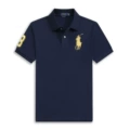 Polo shirt-navy blue gold label