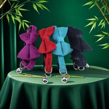 New Bow Suede Collar Small Dog Collar Cat Collar Bell Adjustable Velvet Collar