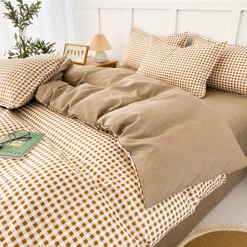 Ins Small Fresh Four-Piece Bedding Set Skin-Friendly Washed Cotton Brushed Student Bed Bed Sheets Quilt Cover Three-Piece Set Wholesale