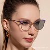 Cross-Border Retro Butterfly Frame Color-Changing Flat Glasses Anti-Blue Light Glasses Frame Personalized Metal Cat Glasses Frame for Women Simple