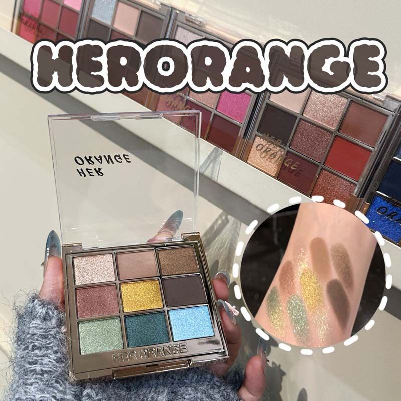 Herorange~Luxurious Nine-Color Eyeshadow Palette, Pearlescent Matte, Fine Shimmer, Long-Lasting Color, Not Easy to Fly Powder, Comprehensive Eyeshadow