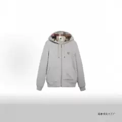 High-quality cross-border autumn and winter men's hooded zip-up sweatshirt with horse embroidery logo, plaid jacket