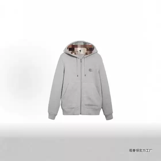 High-quality cross-border autumn and winter men's hooded zip-up sweatshirt with horse embroidery logo, plaid jacket