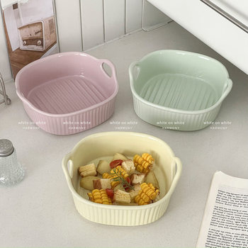 Double-Eared Baking Bowl for Oven, Air Fryer Special Bowl, Salad Bowl, Ceramic Microwave Oven Steamed Egg Bowl, Cheese Baked Rice Bowl