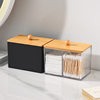 Wave Pattern Square Storage Box Desktop Compartment Storage Box Bamboo Cover Dust-Proof High-Transparency Cotton Swab Storage Box