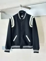 Corrected Version SLP秋冬 Classic Wool Lamb leather Black & White Baseball Jacket Unisex Stylish Coat