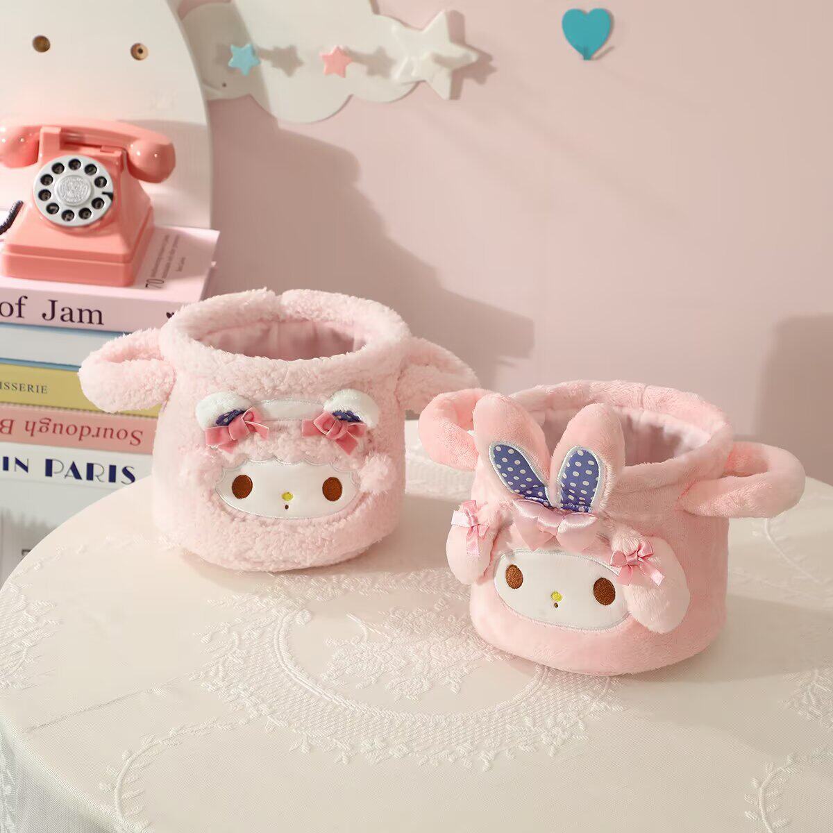 Cartoon Plush Household Desktop Storage Basket Dormitory Storage Box Cosmetic Storage Box Portable Sundries Storage Box