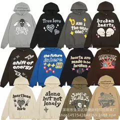 British Trendy Brand Broken Planet Stereo Foam Printed Velvet Sweatshirt for Men, Autumn and Winter Couple Hoodie for Women
