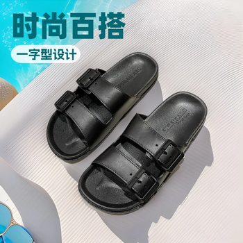 Slippers women's summer leisure foreign trade solid color one-word non-slip flat-bottomed men's holiday slippers student beach shoes wholesale