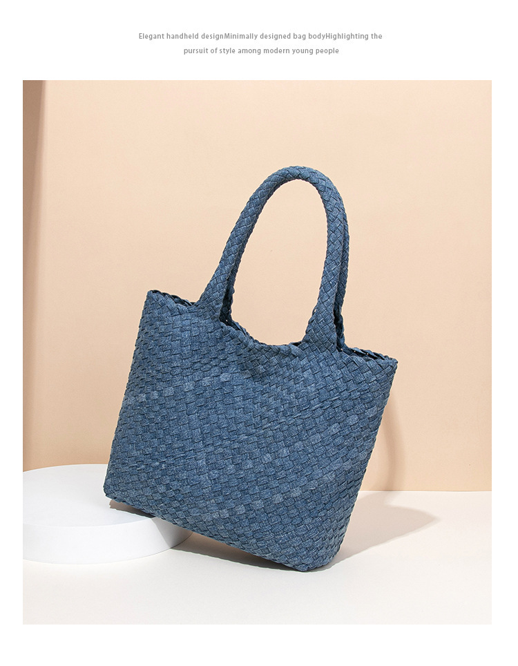Túi xách nữ vải denim đan thủ công dáng bucket đeo chéo và xách tay — B249-1 # đen, B249-1 # xanh denim