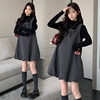 Autumn and Winter New Knitted Versatile Base Layer + Fashionable Korean-Style Bowknot Decorative Floral Vest Dress Set