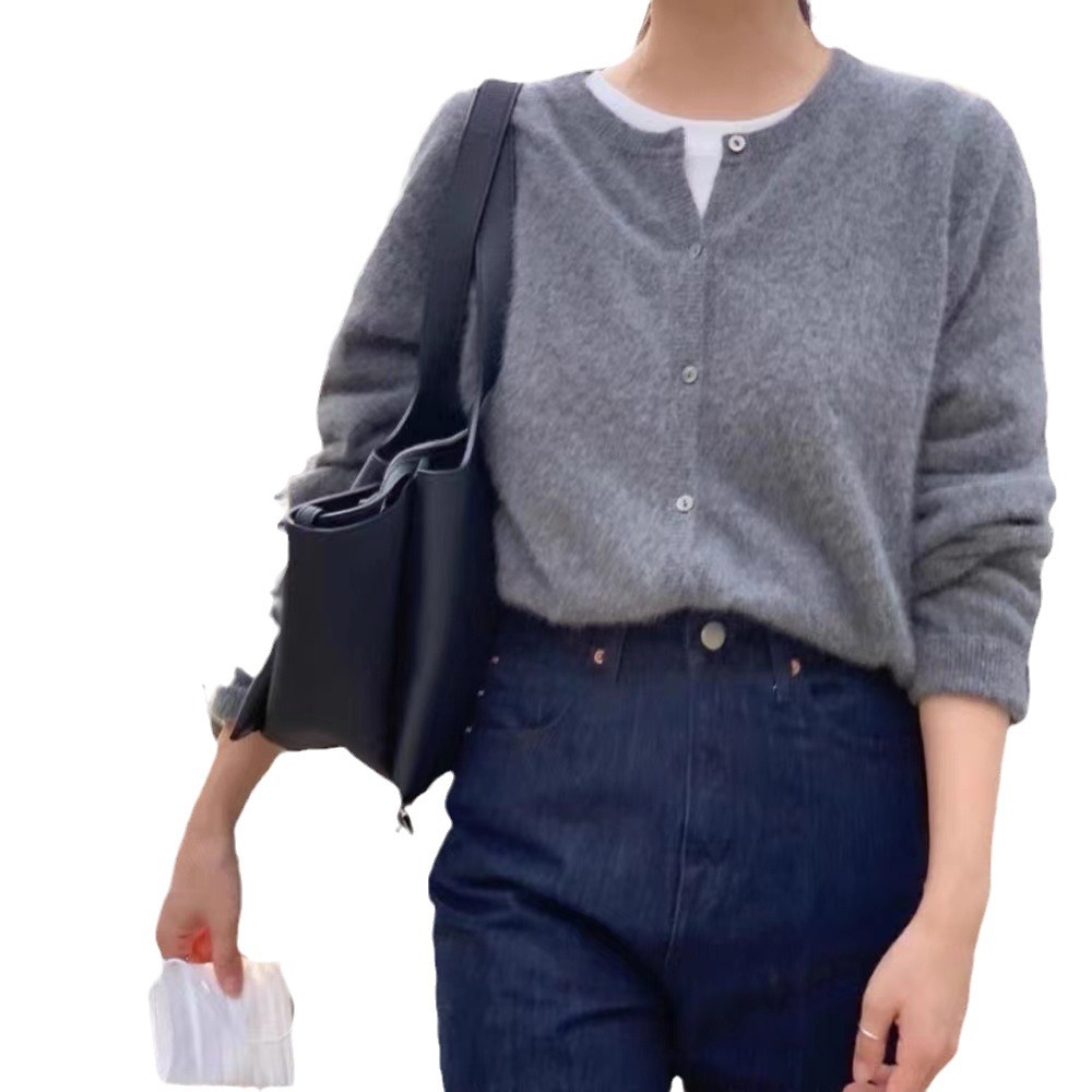 浣熊毛短款针织小开衫秋冬女装2025新款圆领叠穿打底毛衣外套上衣