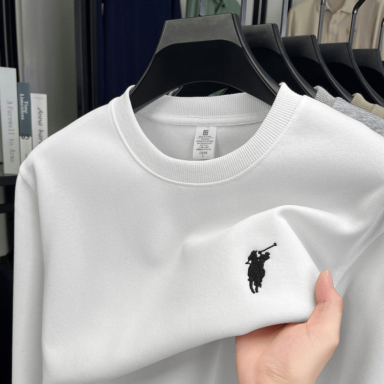 跨境重磅380克刺绣男士卫衣2026春季新款圆领休闲打底长袖卫衣男