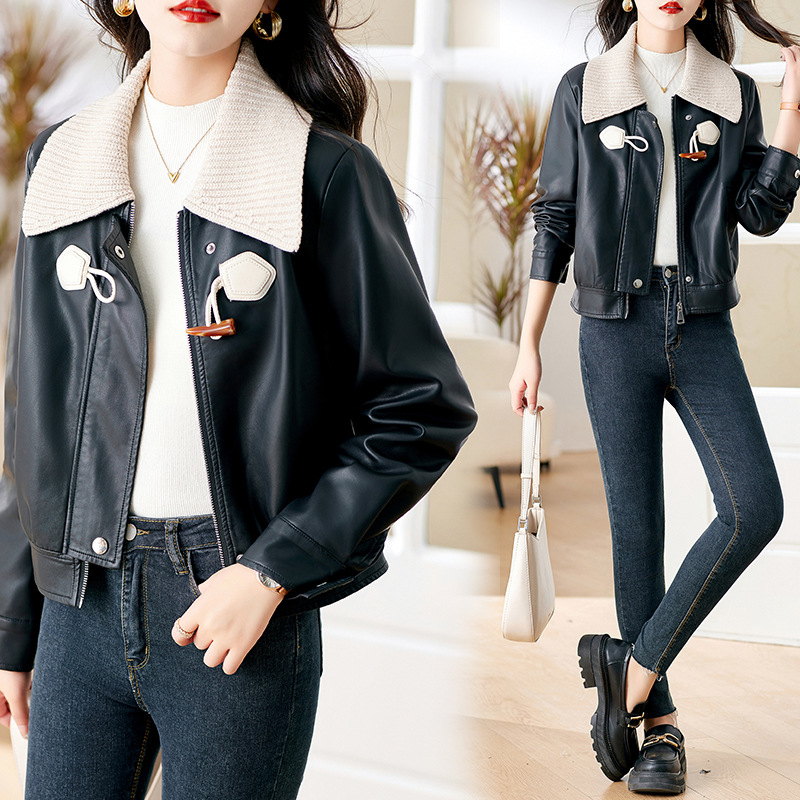 Áo Da Nữ Chất Liệu Da Bò Hàng Mùa Xuân Thu Đông Phong Cách Hàn Quốc
