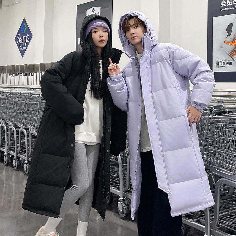 跨境批秋冬新品情侣同款长款过膝羽绒服男中戏女宽松休闲保暖外套