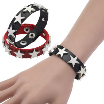 Punk Star Rivet Leather Bracelet Simple PU Leather Five-pointed Star Bracelet Trendy Couple Bracelet