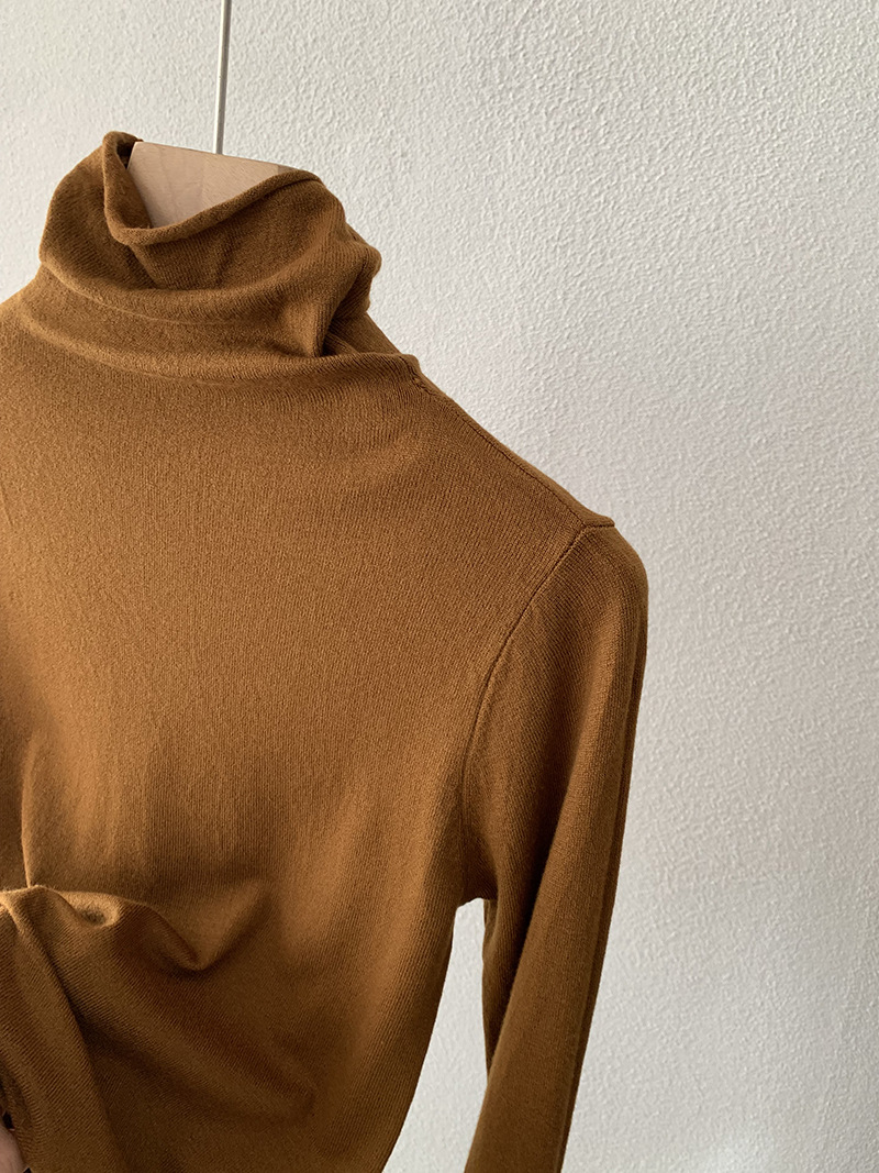 欧玛莱 柔软堆堆领纯色长袖安迪绒修身显瘦针织打底衫上衣女 4793