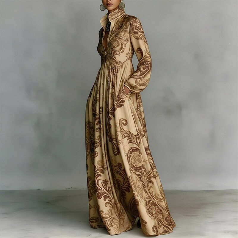 French Style Elegant Casual Loose Printed Maxi Dress Lightweight Fabric Floral Design Perfect for Spring Summer
