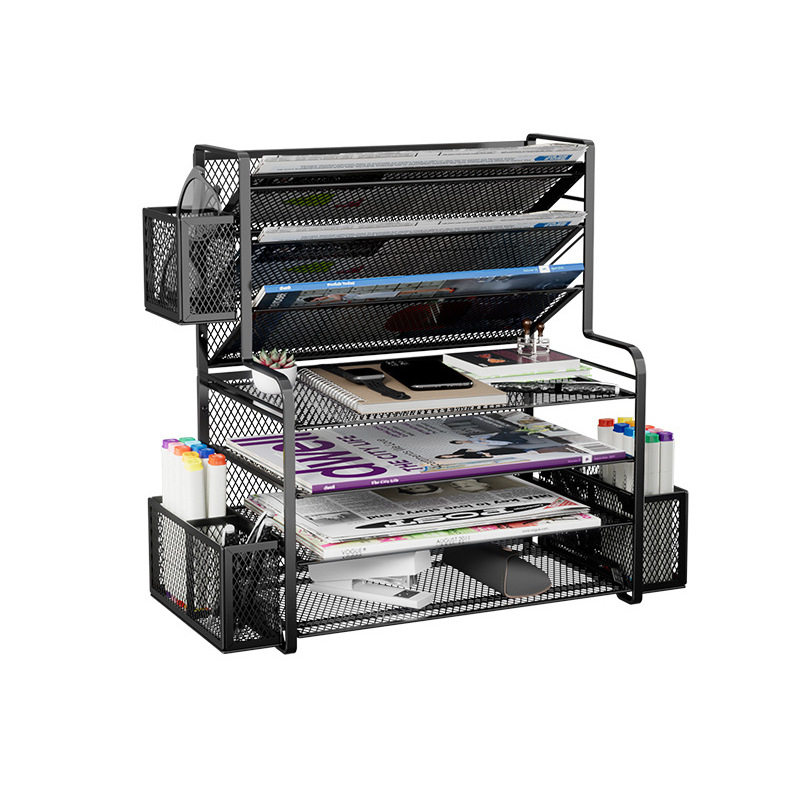 Cross-Border Desktop Metal Storage Rack Office Multi-Functional File Storage Rack with Pen Holder Iron Storage Rack