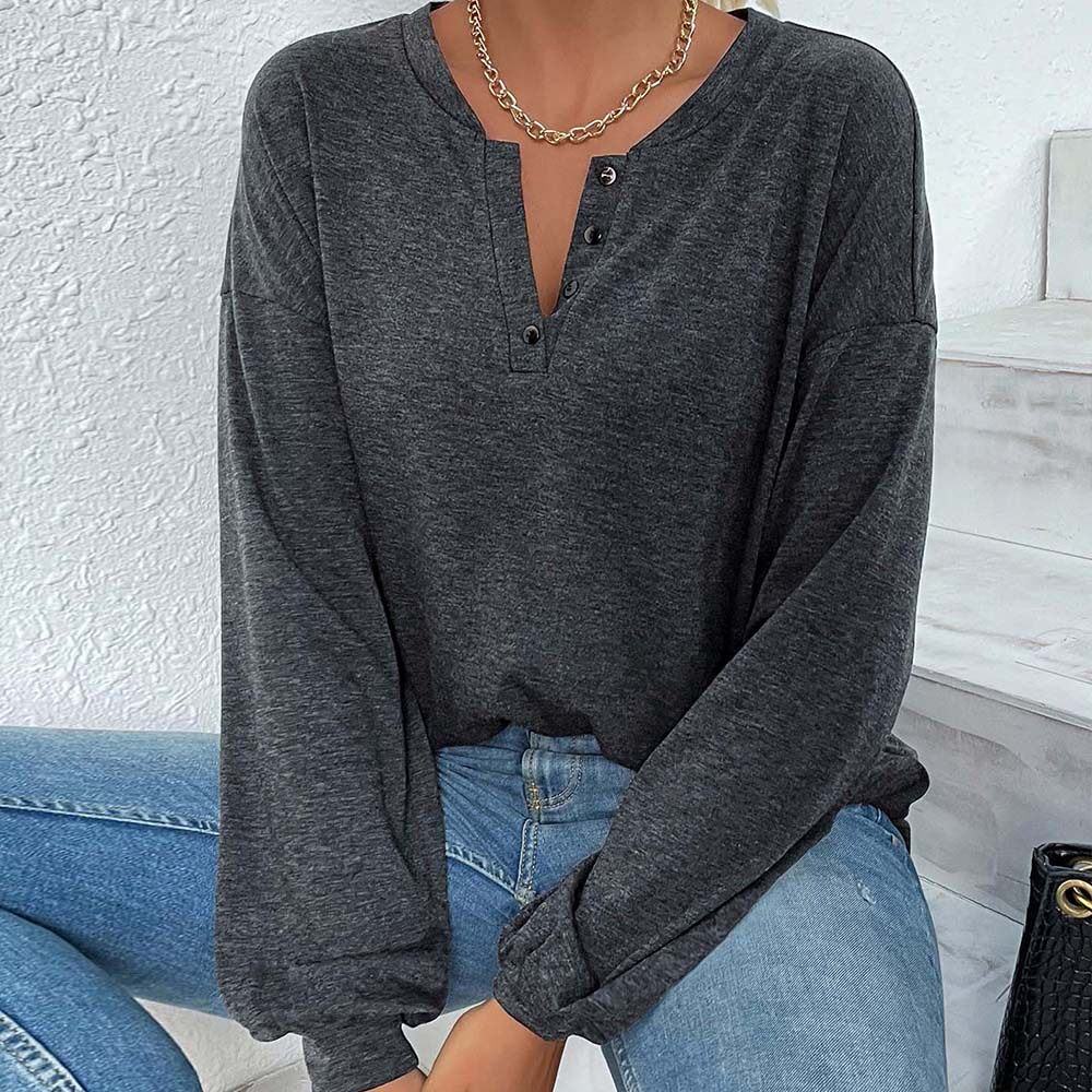 Womens Loose Fit Long Sleeve T Shirt Casual Minimalist Style Spring Summer Versatile Everyday Wear Wholesale