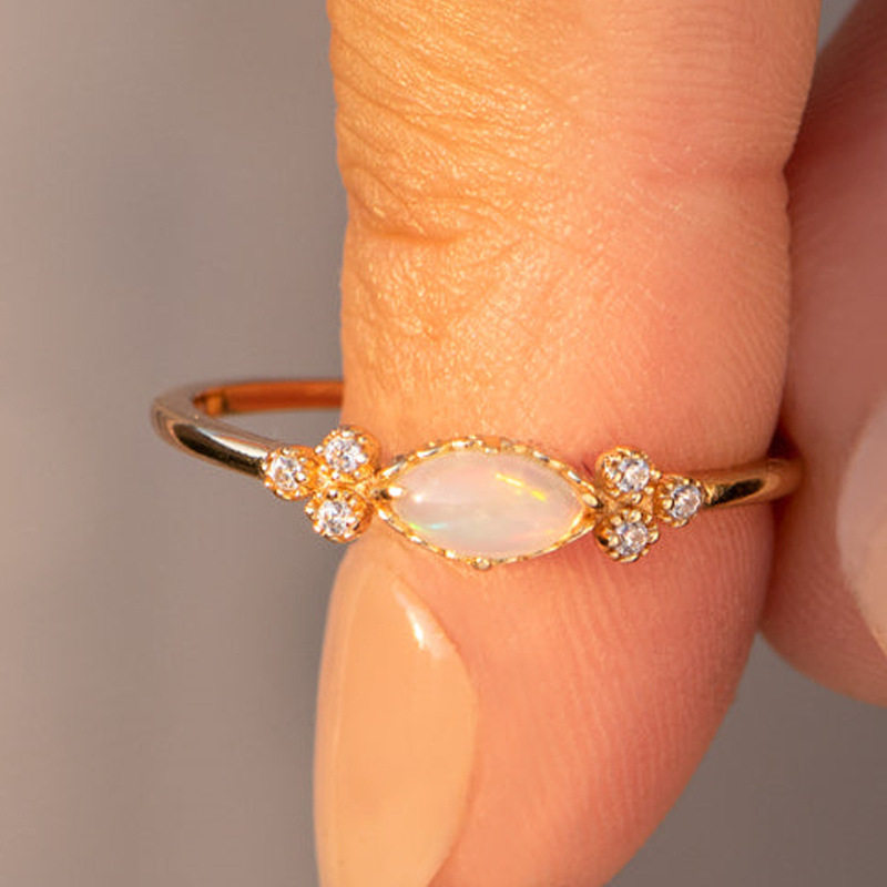 Jiuqin Jewelry Cross-border E-commerce Hot Selling Explosions silver Opal Ring Ring Fashion Trend Women's Tail Ring Ring