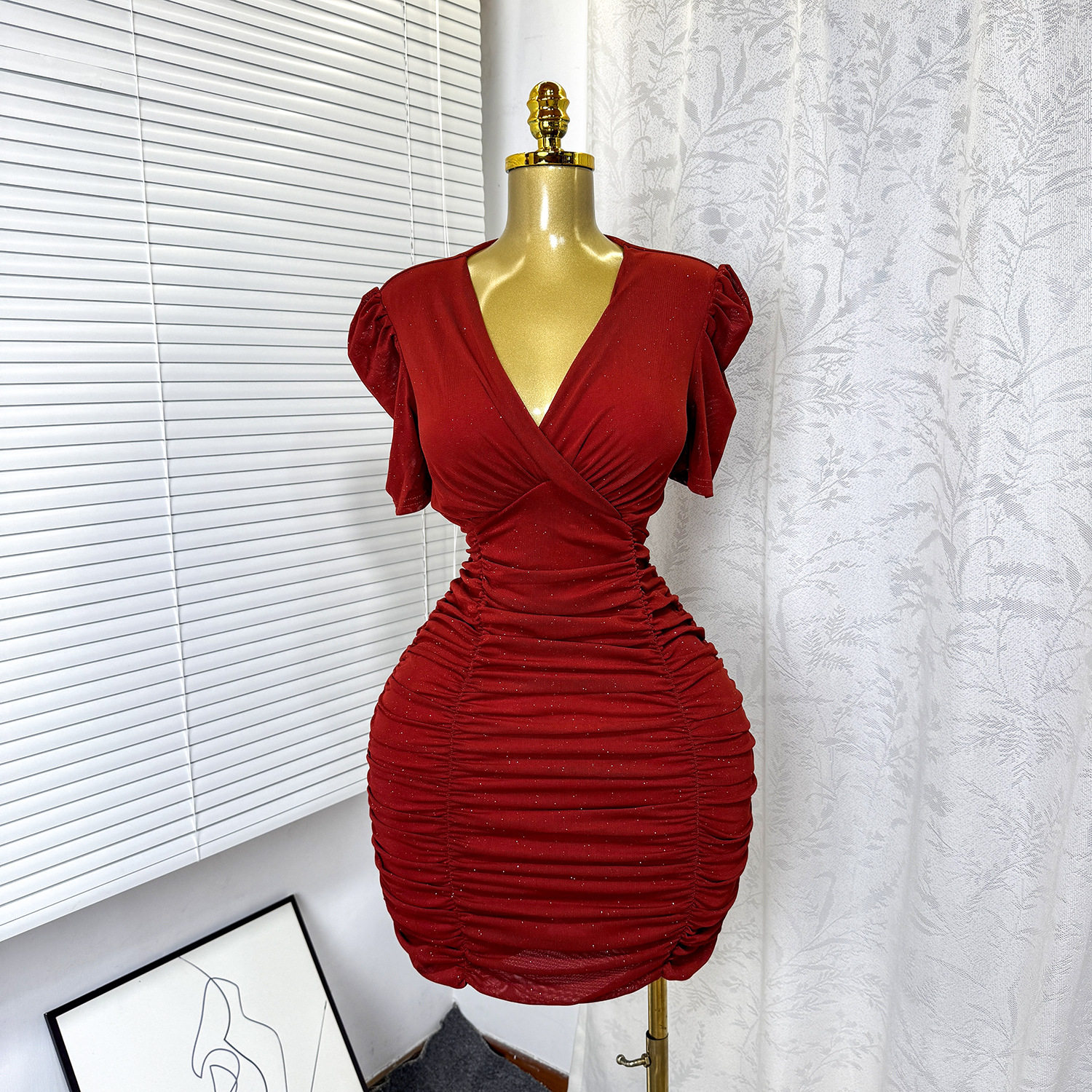 Summer Womens Bodycon Dress Sexy Slim Fit Sheer Mesh Ruffled Design Elegant Evening Wear Wholesale Available