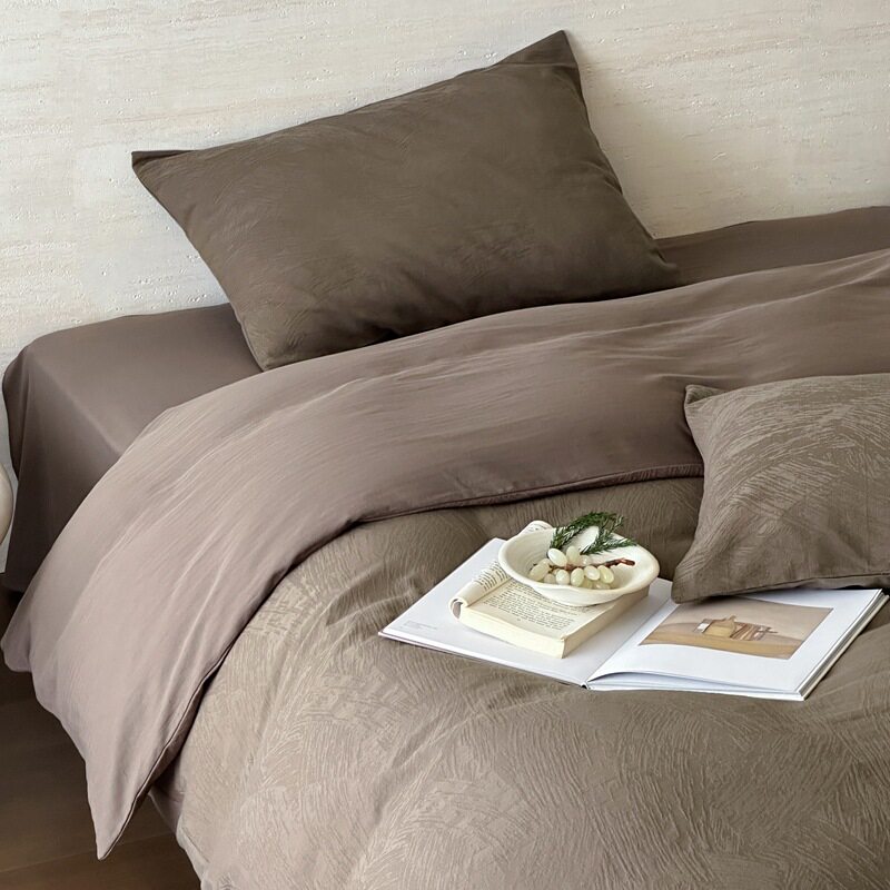 Pure Cotton Three-Layer Gauze Four-Piece Set Pure Color Simple Pure Cotton Double-Layer Gauze Quilt Cover Soft Bed Sheetss and Fitted Bed Sheetss Bedding