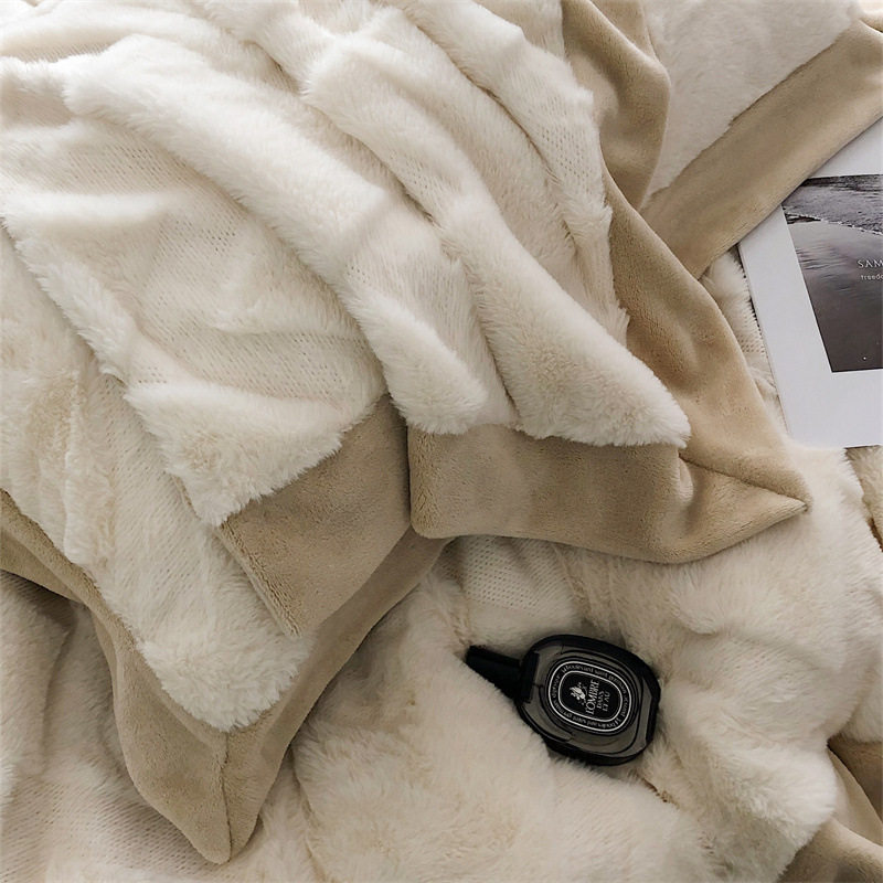 Winter Class A high-weight rabbit plush padded warm milk velvet four-piece double-sided velvet bed sheet quilt cover bed with P