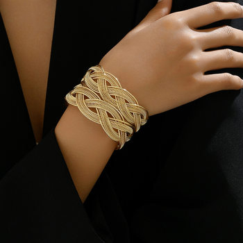 Cross-border European and American Exaggerated Fashion Mesh Chain Cross-braid Open Bracelet Metal Adjustable Spring Wound Bracelet