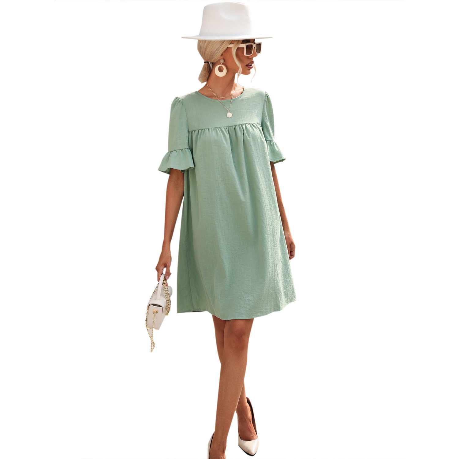 Casual Loose Fit Bell Sleeve Dress Fashionable Design European and American Style Perfect for Everyday Wear Wholesale