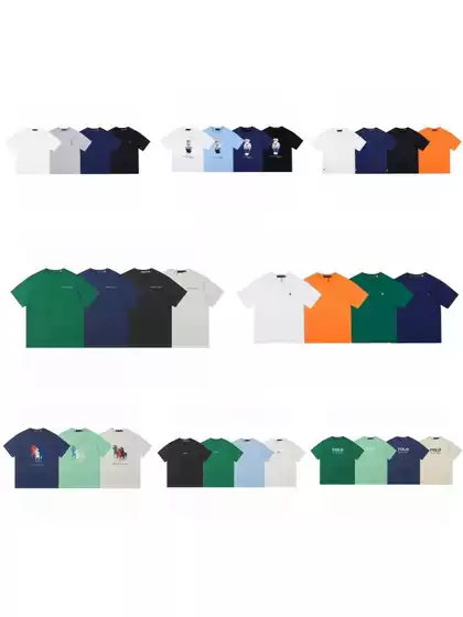 Cross-Border Export Classic Rl Pony Logo Embroidered Letter Print Casual Pure Color Short-Sleeved T-Shirt Half-Sleeved Shirt for Men and Women