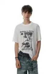 Trendy American Retro Textured Fun Portrait Print Knitted Short-Sleeved T-Shirt for Men 2026 Summer New Style Top 1