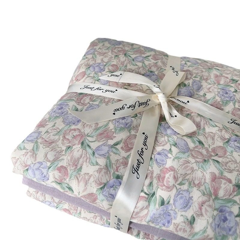 Class A Pastoral Style Maternal and Infant Grade Double-layer Yarn Cotton Four-piece Set 100 Cotton Bed Three-piece Set Children's Quilt Cover Live Broadcast