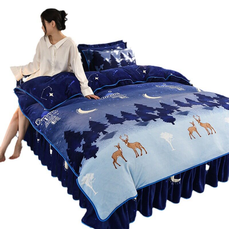 New Live Broadcast Hot milk velvet four-piece set thickened flannel four-piece set Winter single double thickened four-piece set