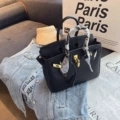 Black 25CM cowhide bag with silk scarf