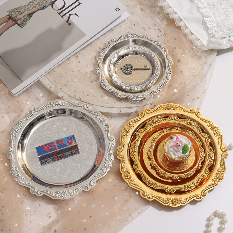 Metal Cake Plate Afternoon Tea Cake Tray Household Living Room Coaster Suck Dish Fruit Plate Jewelry Storage Plate Ornaments