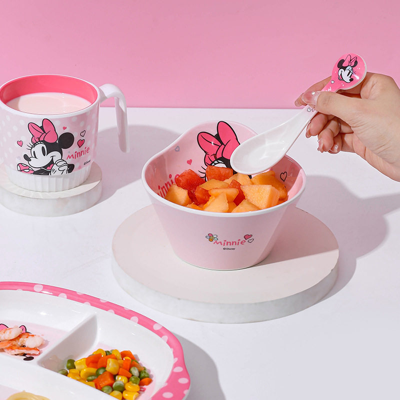 Minnie Children's Bowl Household Baby's Supplementary Bowl with Handle Food Grade Drop-resistant Single Handle Bowl Melamine Tableware Split Plate