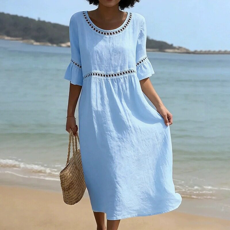 Womens Loose Fit Solid Color Maxi Dress Summer Style Beach Vacation Ready Wholesale Available