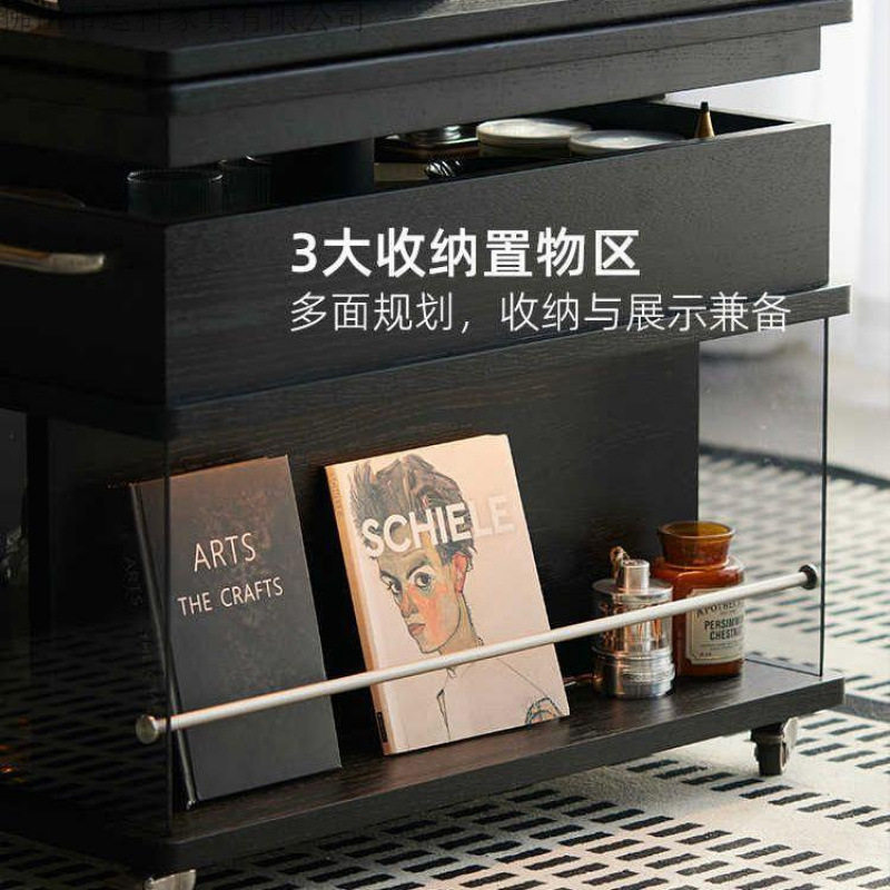 Light Luxury Solid Wood Mobile Lift Foldable Coffee Table with Side Cabinet Multi-Functional Sofa Simple Modern Small Apartment