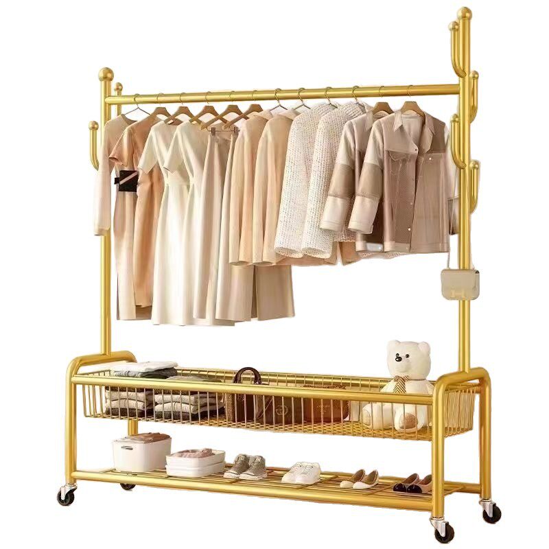 Floor-Standing Vertical Clothes Drying Rack Thickened Clothes Rack with Wheels Household Simple Living Room Coat Rack Bedroom Storage Rack