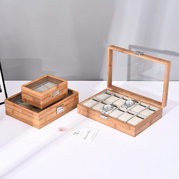 High-End Watch Box New Bamboo Pattern Watch Jewelry Storage Display Box Ready-Made with Glass Lid Light Luxury Style Watch Box