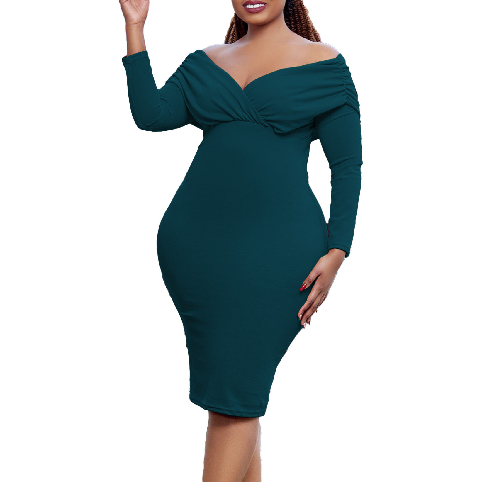 V Neck Bodycon Dress Solid Color Sexy Plus Size Fashionable Spring Summer Occasion Wholesale Available