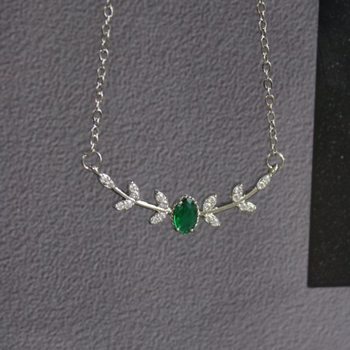 Light Luxury Copper-Plated Micro-Paved Zircon Branch Necklace Emerald Pendant Copper-Plated Color-Preserving Clavicle Chain Manufacturer Direct Sales Wholesale