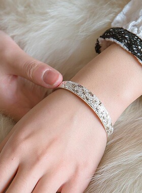 镀金满天星手镯镀银推拉流星雨手环沙金光面礼品金属镯子首饰