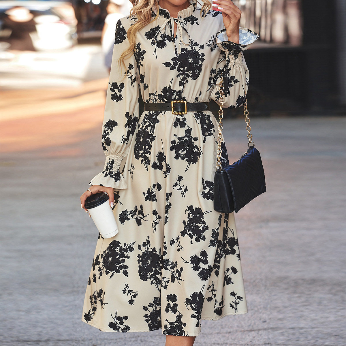 Vintage High Waisted Bell Sleeve Dress Multi Color Options Spring Fashion Wholesale Available factory direct